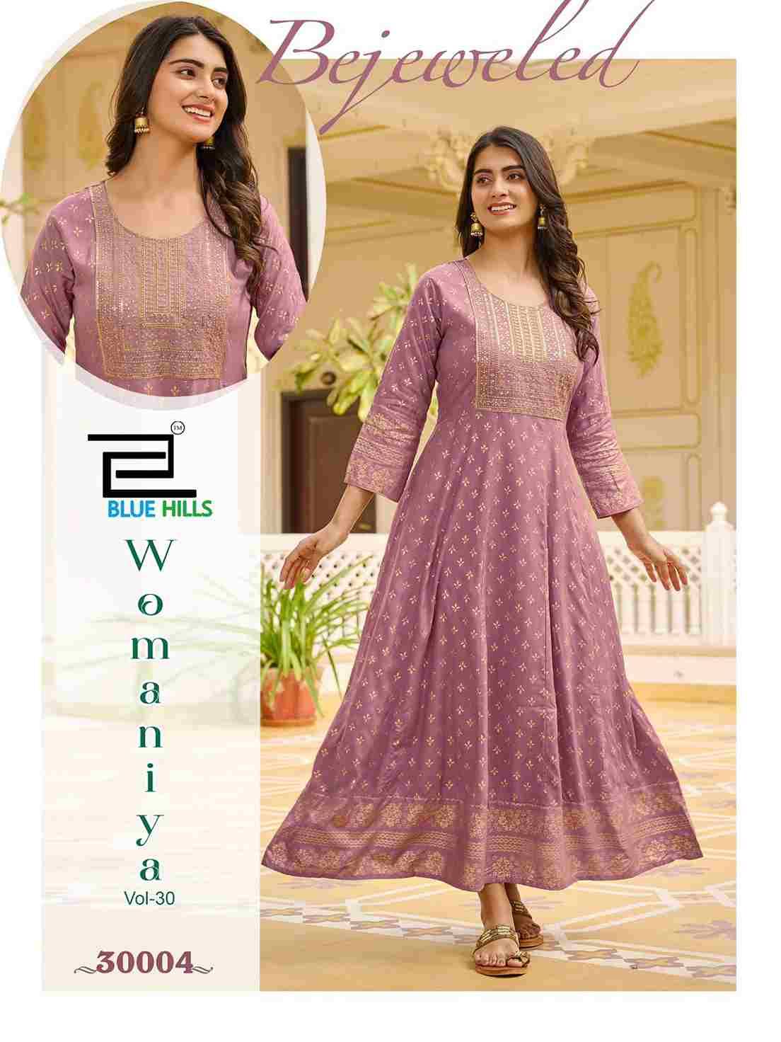 Womaniya Vol-30 By Blue Hills 30001 To 30008 Series Beautiful Stylish Fancy Colorful Casual Wear & Ethnic Wear Rayon Foil Gowns At Wholesale Price