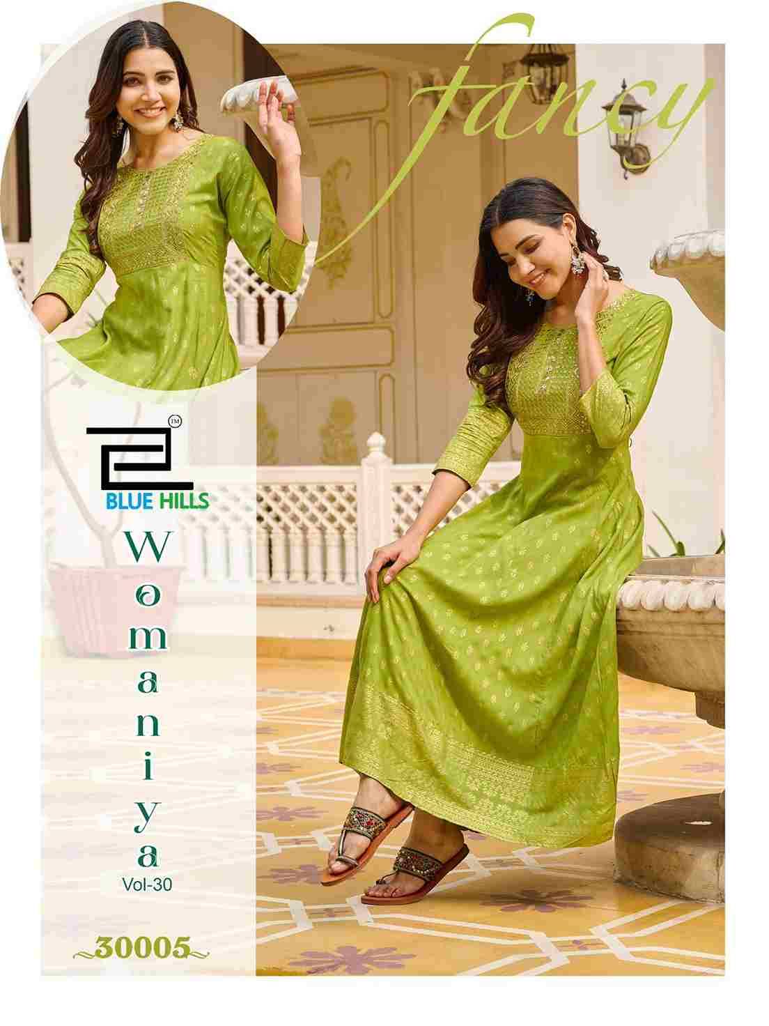 Womaniya Vol-30 By Blue Hills 30001 To 30008 Series Beautiful Stylish Fancy Colorful Casual Wear & Ethnic Wear Rayon Foil Gowns At Wholesale Price