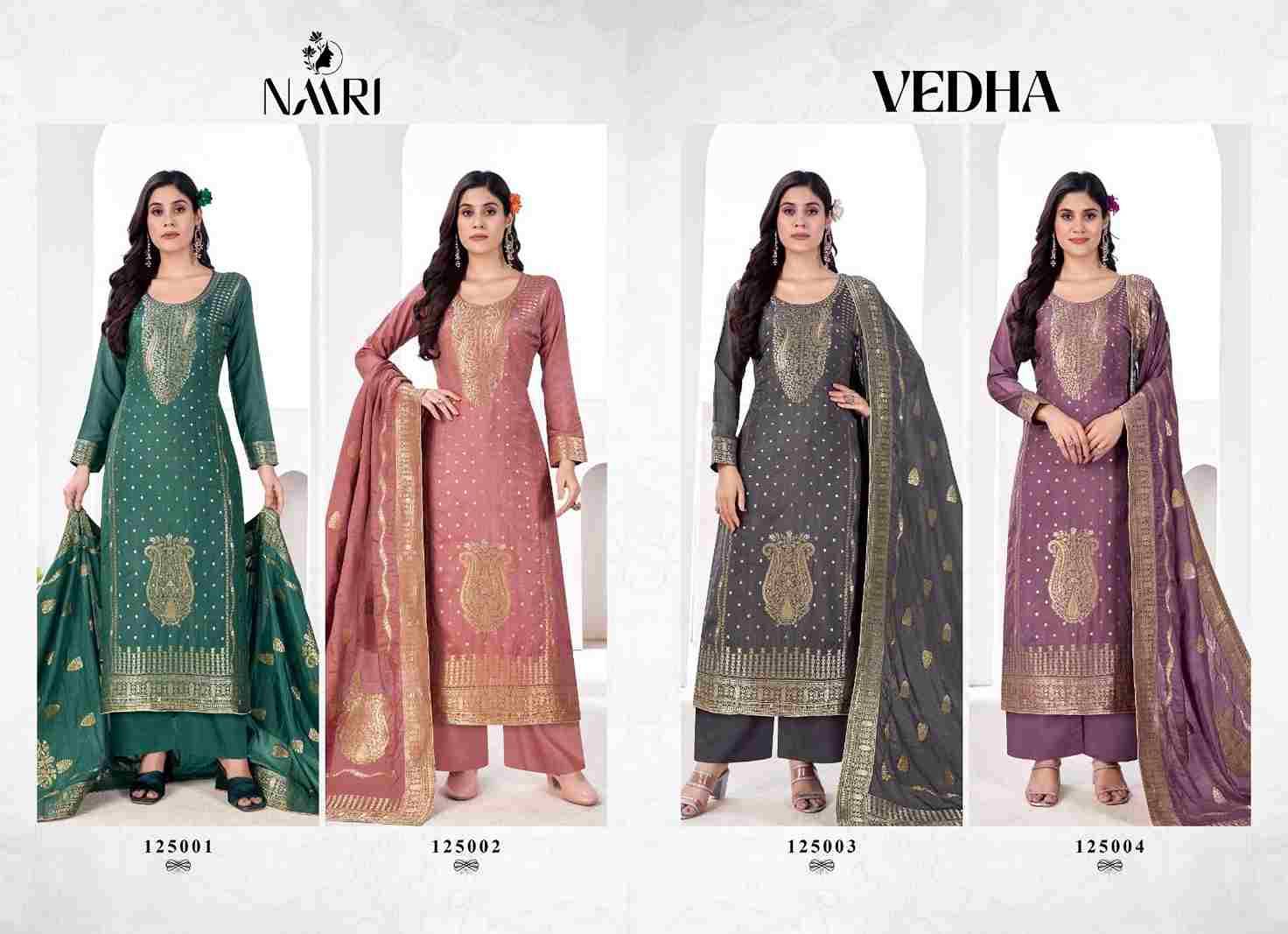 Vedha By Naari 125001 To 125004 Series Beautiful Festive Suits Stylish Fancy Colorful Casual Wear & Ethnic Wear Muslin Jacquard Dresses At Wholesale Price