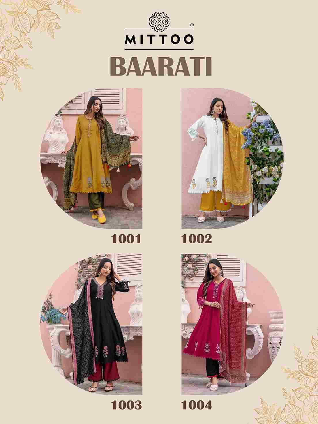 Baarati By Mittoo 1001 To 1004 Series Beautiful Festive Suits Colorful Stylish Fancy Casual Wear & Ethnic Wear Heavy Vichitra Dresses At Wholesale Price