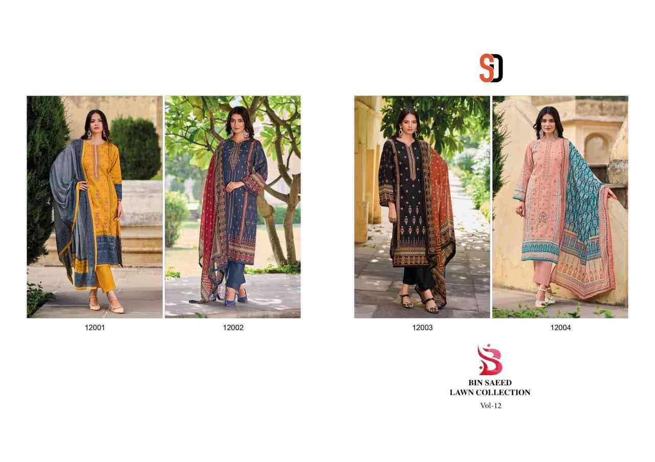 Bin Saeed Lawn Collection Vol-12 By Shraddha Designer 12001 To 12004 Series Designer Pakistani Suits Beautiful Fancy Stylish Colorful Party Wear & Occasional Wear Pure Cotton Print With Embroidery Dresses At Wholesale Price