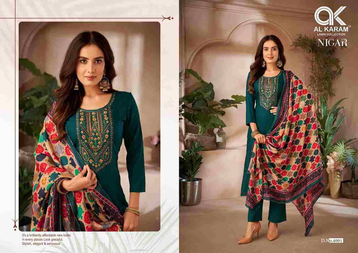 Nigar Vol-4 By Al Karam Lawn Collection 4001 To 4006 Series Beautiful Festive Suits Stylish Fancy Colorful Casual Wear & Ethnic Wear Heavy Rayon Slub Print Dresses At Wholesale Price