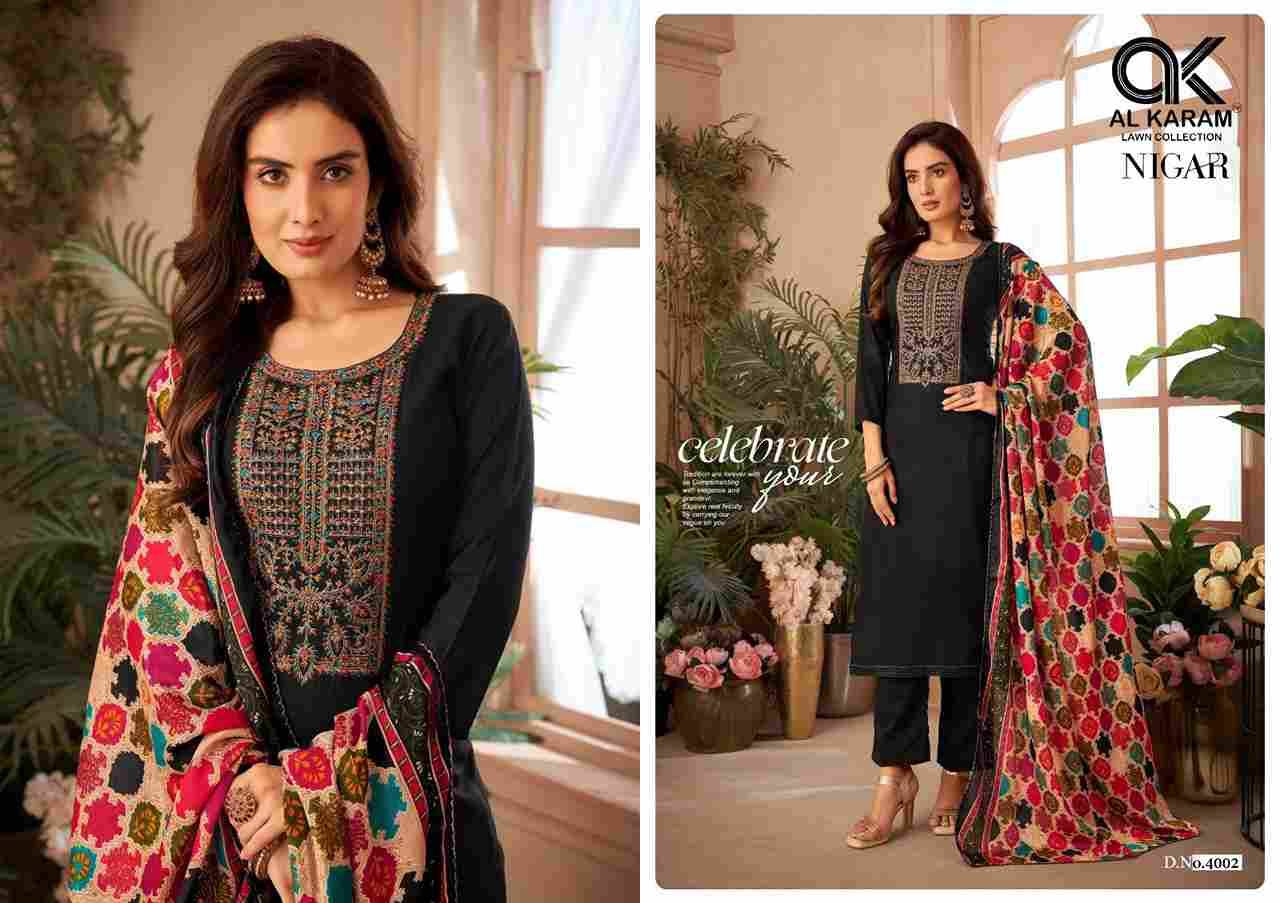 Nigar Vol-4 By Al Karam Lawn Collection 4001 To 4006 Series Beautiful Festive Suits Stylish Fancy Colorful Casual Wear & Ethnic Wear Heavy Rayon Slub Print Dresses At Wholesale Price