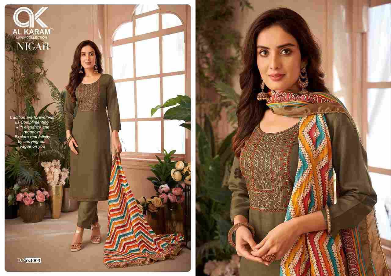 Nigar Vol-4 By Al Karam Lawn Collection 4001 To 4006 Series Beautiful Festive Suits Stylish Fancy Colorful Casual Wear & Ethnic Wear Heavy Rayon Slub Print Dresses At Wholesale Price