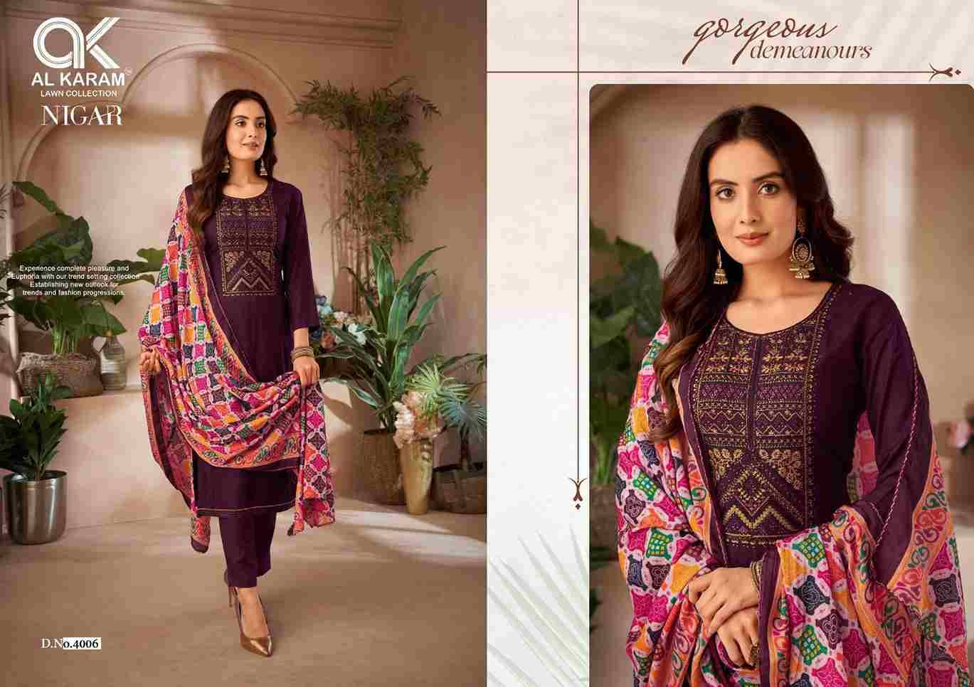 Nigar Vol-4 By Al Karam Lawn Collection 4001 To 4006 Series Beautiful Festive Suits Stylish Fancy Colorful Casual Wear & Ethnic Wear Heavy Rayon Slub Print Dresses At Wholesale Price