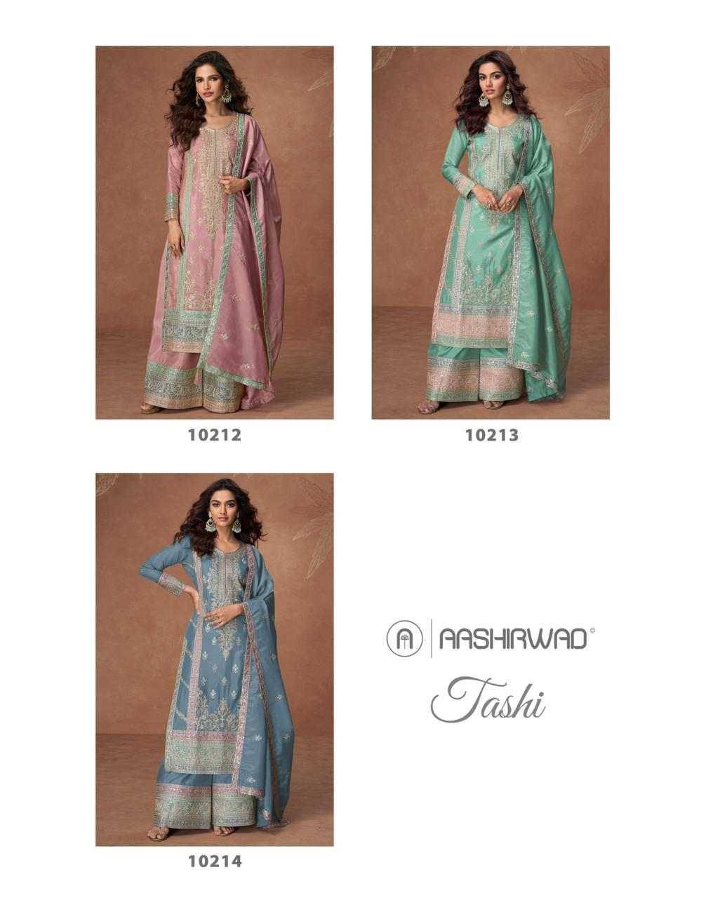 Tashi By Aashirwad Creation 10212 To 10214 Series Beautiful Sharara Suits Colorful Stylish Fancy Casual Wear & Ethnic Wear Organza Silk Print Dresses At Wholesale Price