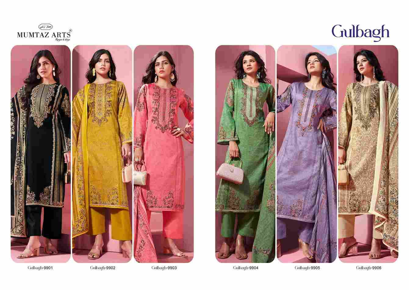 Gulbagh By Mumtaz Arts 9901 To 9906 Series Beautiful Festive Suits Colorful Stylish Fancy Casual Wear & Ethnic Wear Pure Jam Satin Print With Work Dresses At Wholesale Price