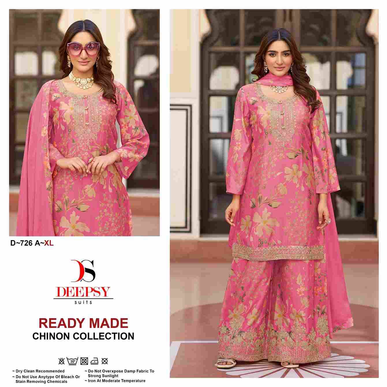 Deepsy Hit Design 726 Colours By Deepsy Suits 726-A To 726-D Series Beautiful Pakistani Suits Colorful Stylish Fancy Casual Wear & Ethnic Wear Pure Chinnon Embroidered Dresses At Wholesale Price