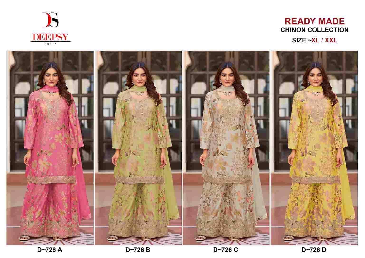 Deepsy Hit Design 726 Colours By Deepsy Suits 726-A To 726-D Series Beautiful Pakistani Suits Colorful Stylish Fancy Casual Wear & Ethnic Wear Pure Chinnon Embroidered Dresses At Wholesale Price