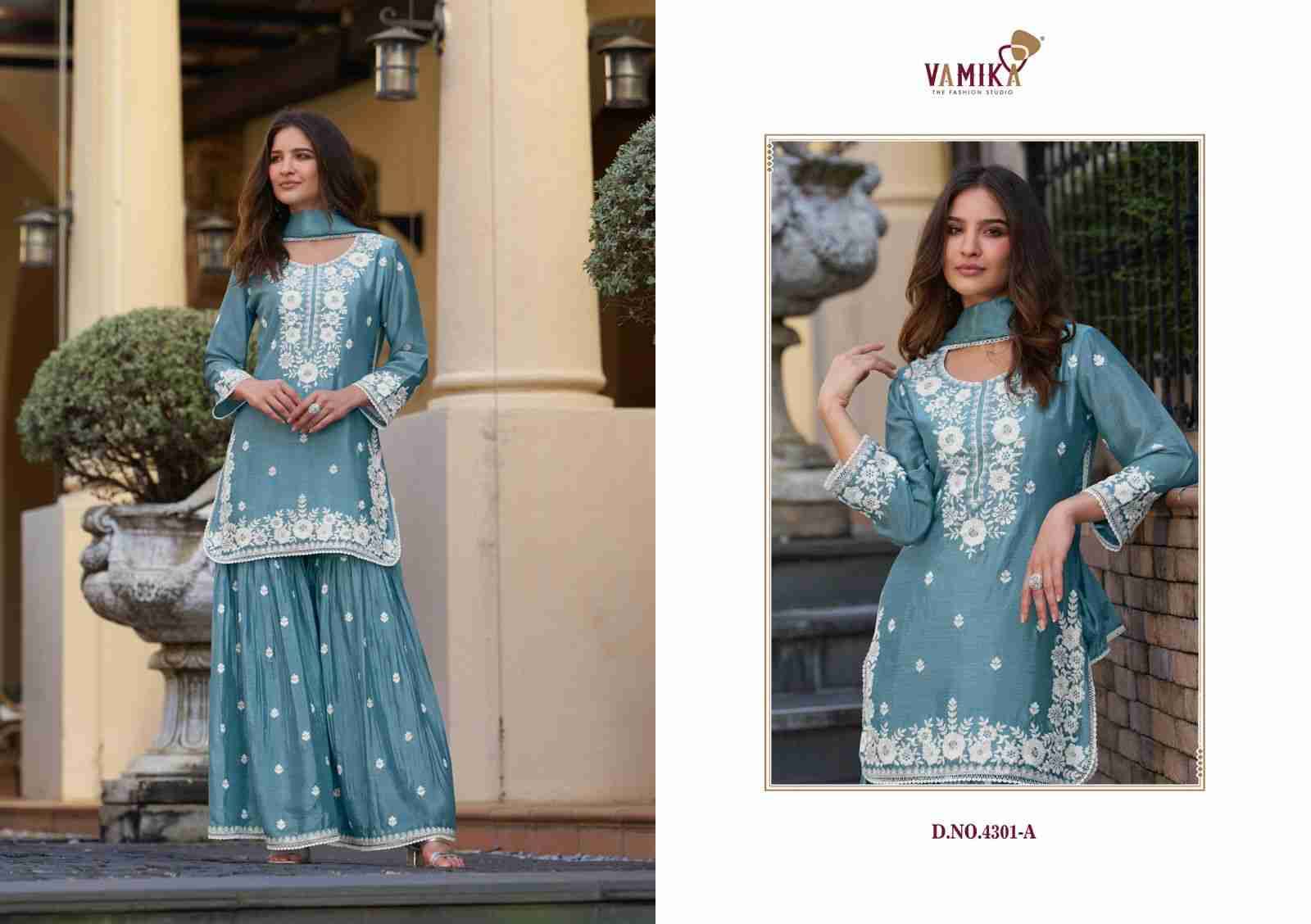 Anamika Vol-2 By Vamika 4301-A To 4301-E Series Designer Sharara Stylish Fancy Colorful Beautiful Party Wear & Ethnic Wear Collection Chinnon Dresses At Wholesale Price