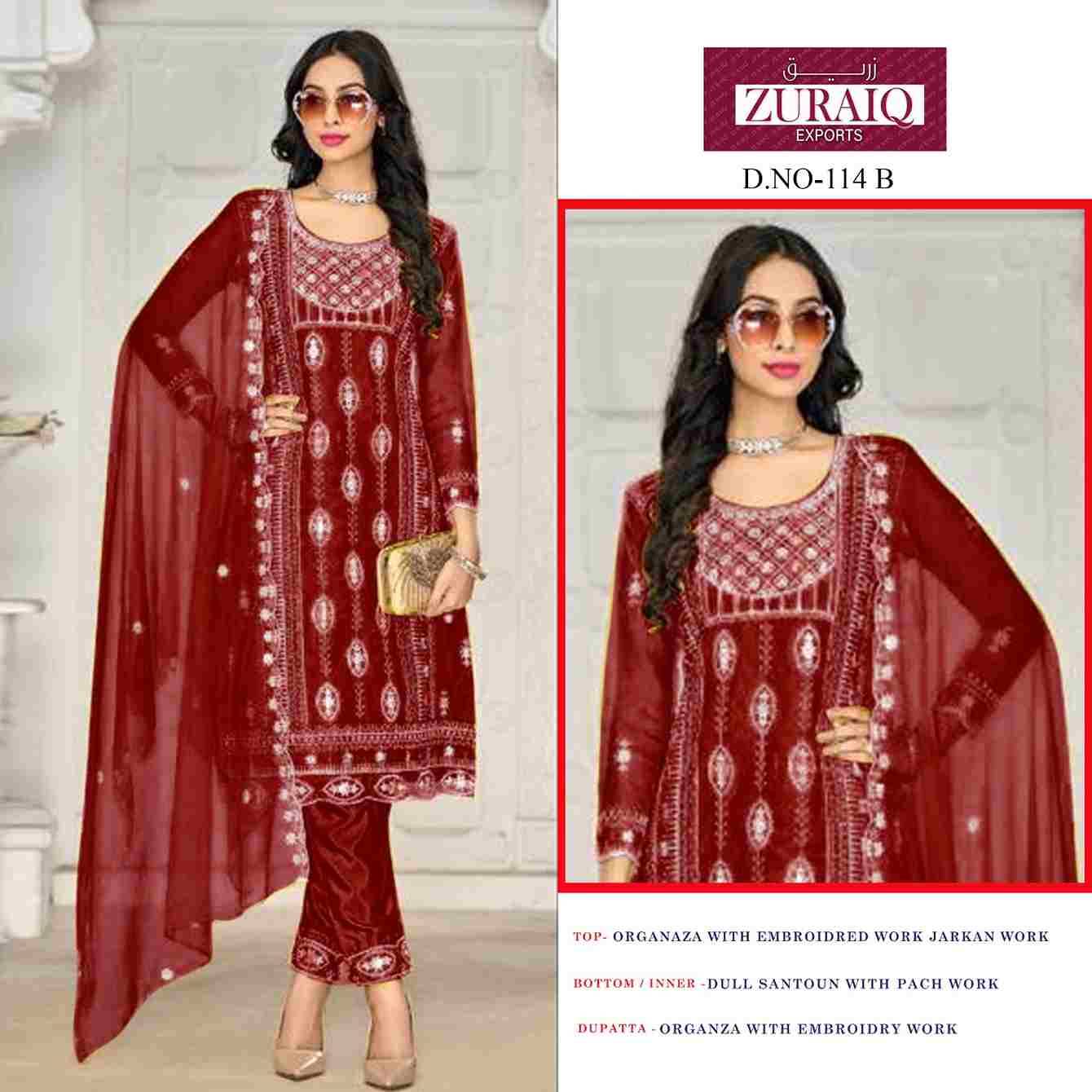 Zuraiq 114 Colours By Zuraiq 114-A To 114-D Series Pakistani Stylish Beautiful Colourful Printed & Embroidered Party Wear & Occasional Wear Organza Dresses At Wholesale Price