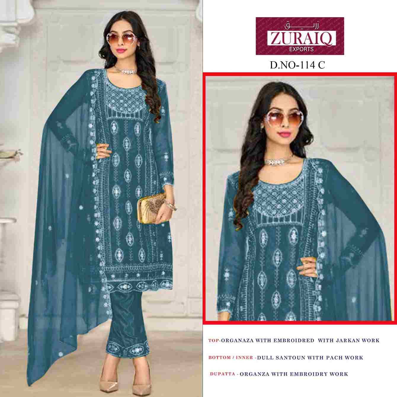 Zuraiq 114 Colours By Zuraiq 114-A To 114-D Series Pakistani Stylish Beautiful Colourful Printed & Embroidered Party Wear & Occasional Wear Organza Dresses At Wholesale Price