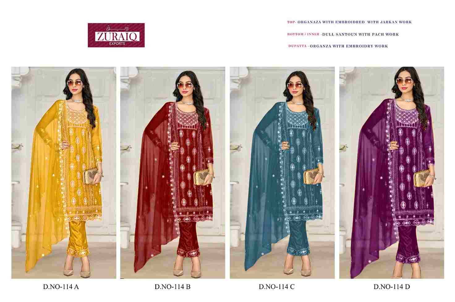 Zuraiq 114 Colours By Zuraiq 114-A To 114-D Series Pakistani Stylish Beautiful Colourful Printed & Embroidered Party Wear & Occasional Wear Organza Dresses At Wholesale Price
