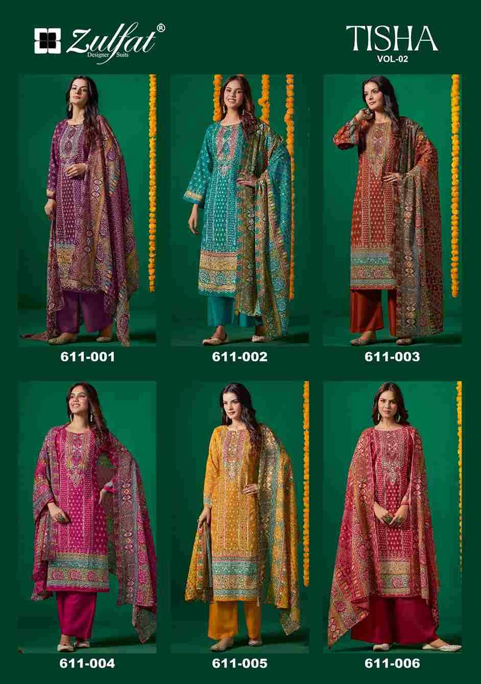 Tisha Vol-2 By Zulfat 611-001 To 611-006 Series Beautiful Festive Suits Stylish Fancy Colorful Casual Wear & Ethnic Wear Pure Viscose Rayon Print Dresses At Wholesale Price