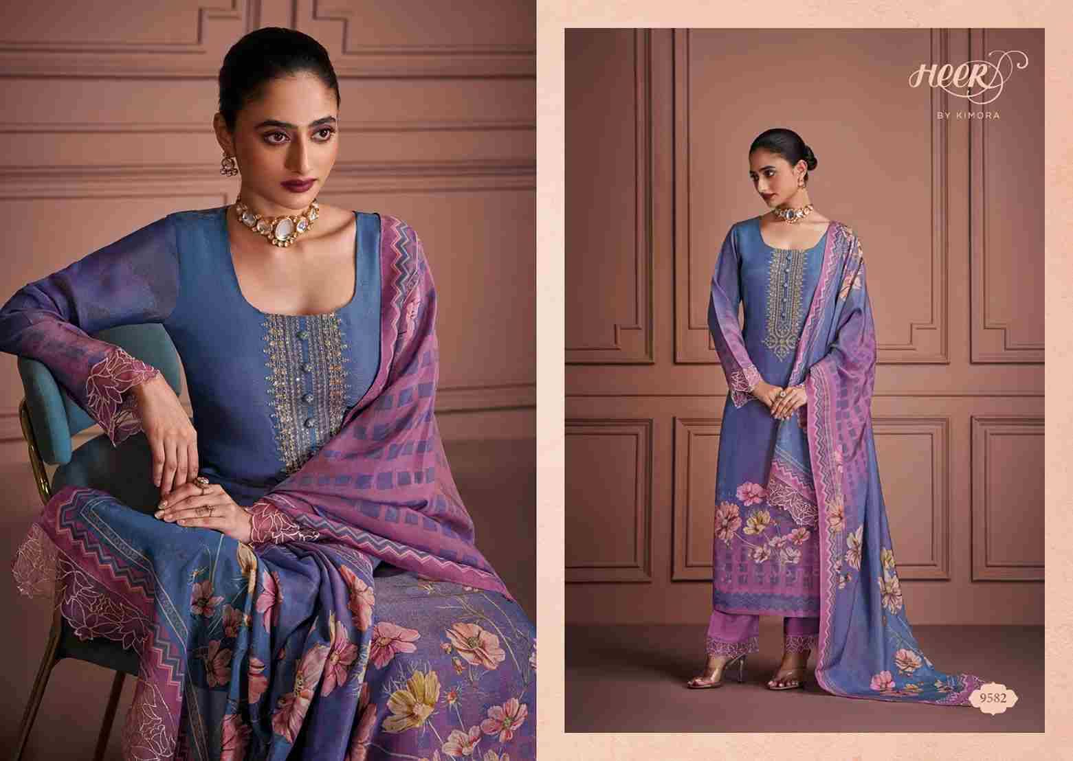 Saaj By Kimora Fashion 9581 To 9586 Series Designer Festive Suits Collection Beautiful Stylish Fancy Colorful Party Wear & Occasional Wear Pure Muslin Banarasi Dresses At Wholesale Price