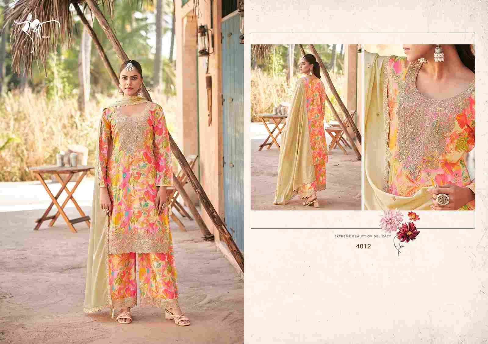 Rangeen By Radha Trendz 4011 To 4014 Series Sharara Suits Beautiful Fancy Colorful Stylish Party Wear & Occasional Wear Chinnon Dresses At Wholesale Price