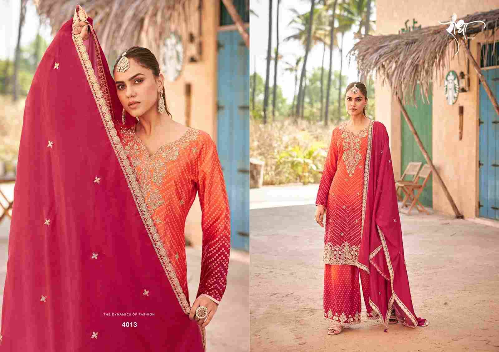 Rangeen By Radha Trendz 4011 To 4014 Series Sharara Suits Beautiful Fancy Colorful Stylish Party Wear & Occasional Wear Chinnon Dresses At Wholesale Price