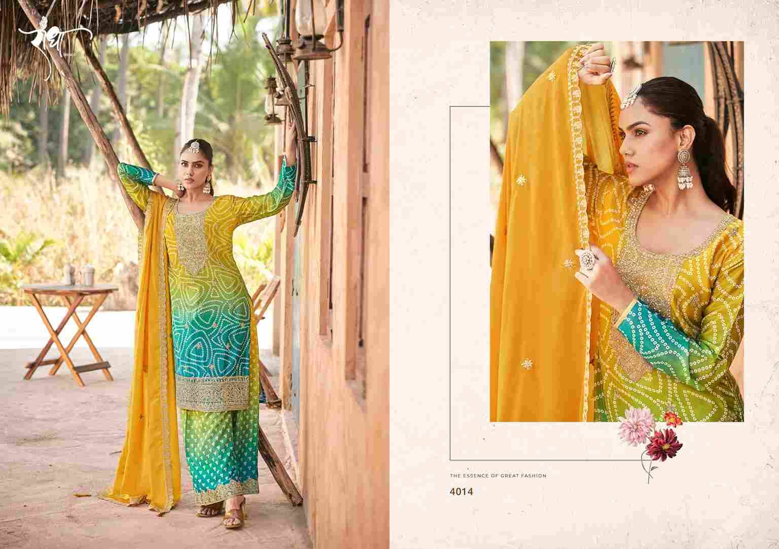 Rangeen By Radha Trendz 4011 To 4014 Series Sharara Suits Beautiful Fancy Colorful Stylish Party Wear & Occasional Wear Chinnon Dresses At Wholesale Price