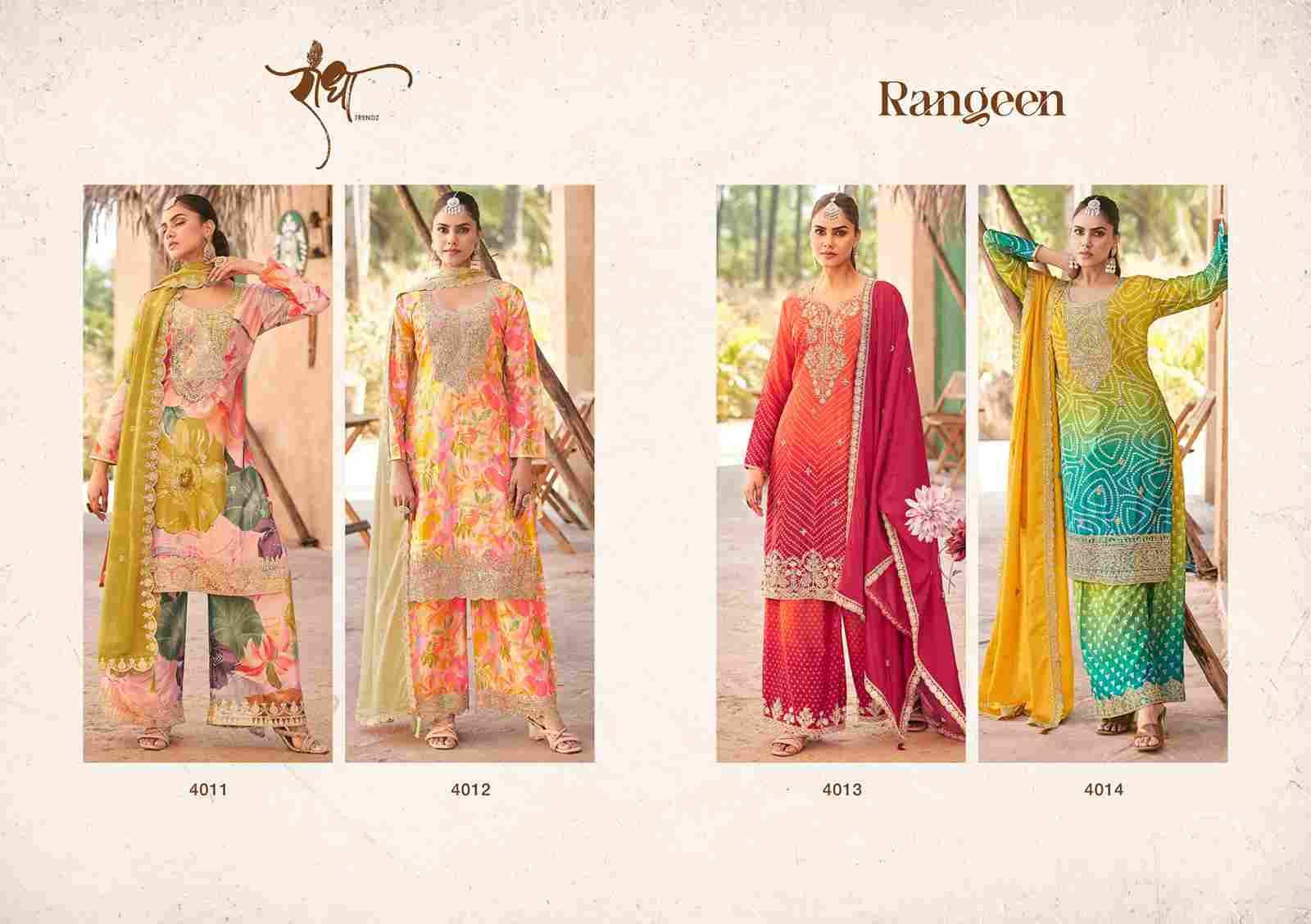 Rangeen By Radha Trendz 4011 To 4014 Series Sharara Suits Beautiful Fancy Colorful Stylish Party Wear & Occasional Wear Chinnon Dresses At Wholesale Price