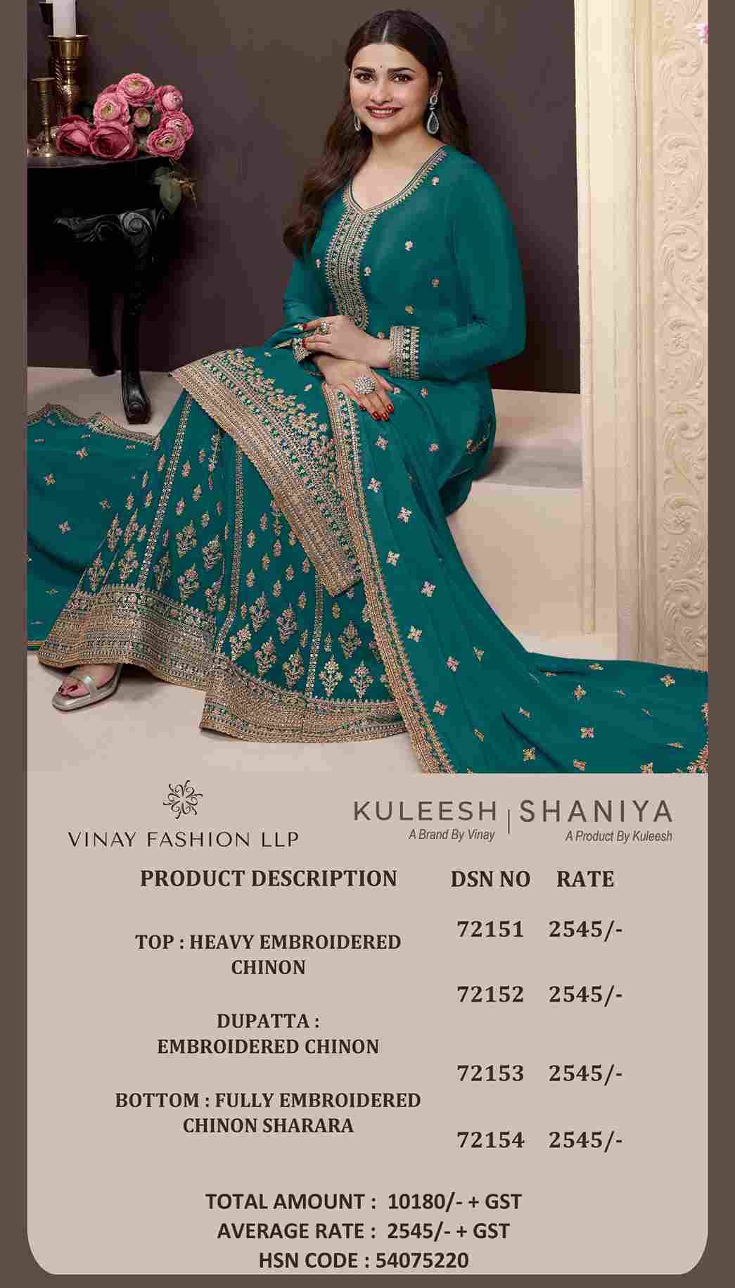 Shaniya By Vinay Fashion 72151 To 72154 Series Designer Festive Suits Collection Beautiful Stylish Fancy Colorful Party Wear & Occasional Wear Chinnon Dresses At Wholesale Price