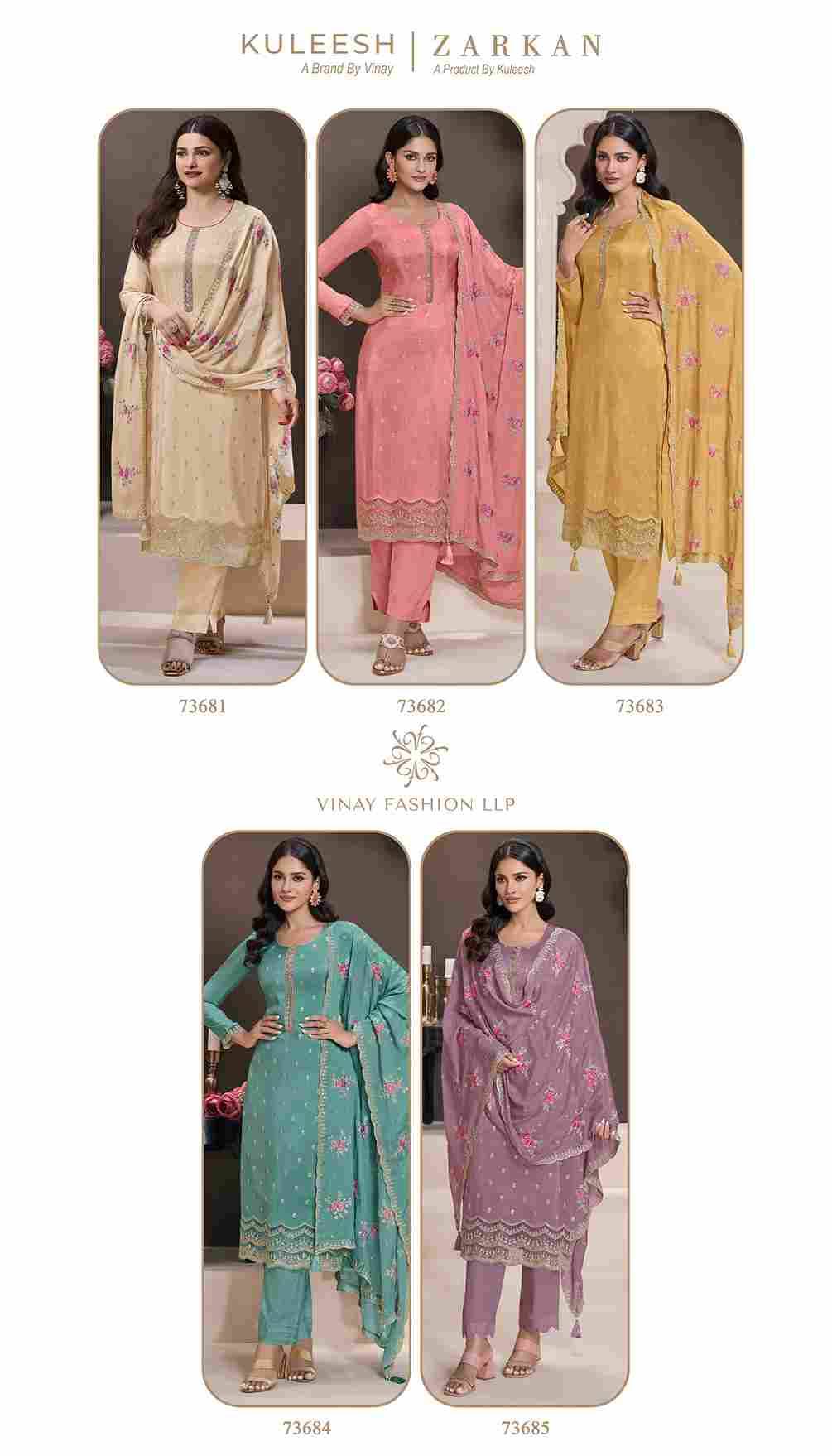 Zarkan By Vinay Fashion 73681 To 73685 Series Designer Festive Suits Collection Beautiful Stylish Fancy Colorful Party Wear & Occasional Wear Silk Dresses At Wholesale Price