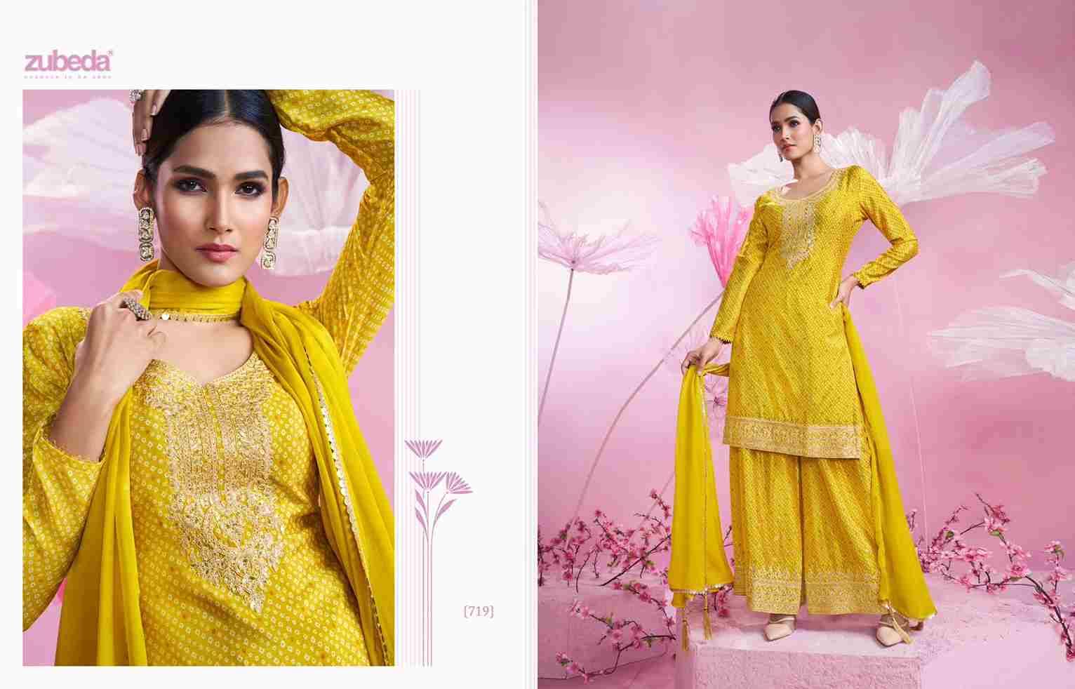 Gulbandh By Zubeda 718 To 721 Series Sharara Suits Beautiful Fancy Colorful Stylish Party Wear & Occasional Wear Chinnon Silk Dresses At Wholesale Price