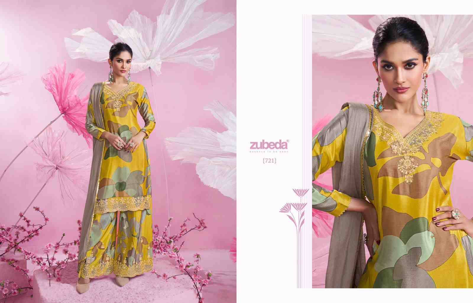 Gulbandh By Zubeda 718 To 721 Series Sharara Suits Beautiful Fancy Colorful Stylish Party Wear & Occasional Wear Chinnon Silk Dresses At Wholesale Price