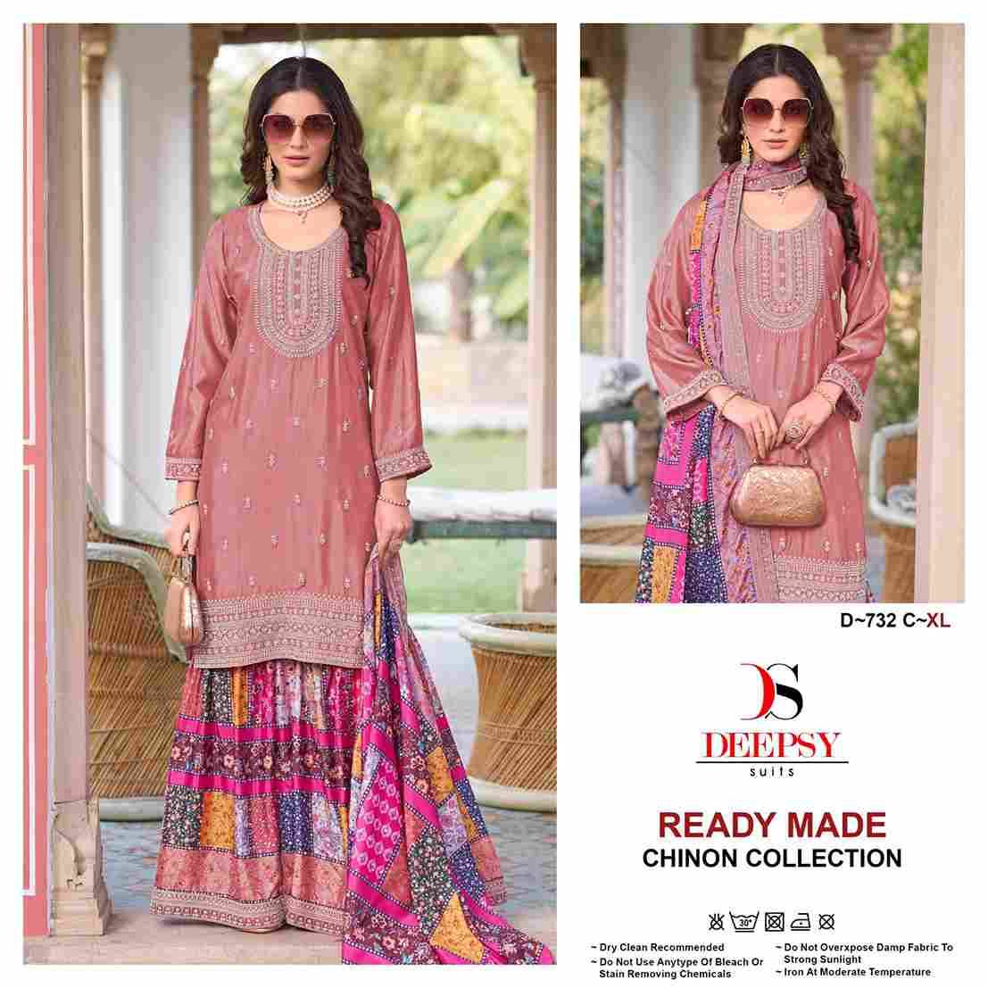 Deepsy Hit Design 732 Colours By Deepsy Suits 732-A To 732-C Series Beautiful Pakistani Suits Colorful Stylish Fancy Casual Wear & Ethnic Wear Pure Chinnon Embroidered Dresses At Wholesale Price