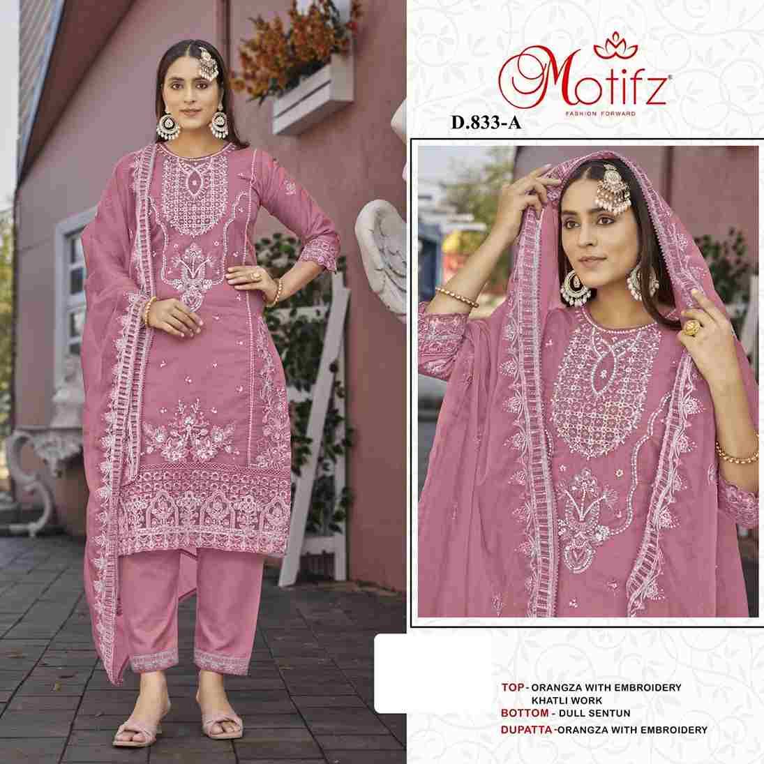 Motifz Hit Design 833 Colours By Motifz 833-A To 833-D Series Beautiful Pakistani Suits Colorful Stylish Fancy Casual Wear & Ethnic Wear Organza Dresses At Wholesale Price