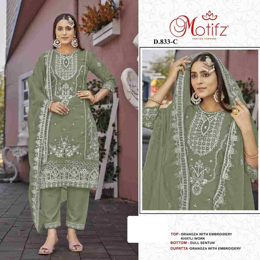 Motifz Hit Design 833 Colours By Motifz 833-A To 833-D Series Beautiful Pakistani Suits Colorful Stylish Fancy Casual Wear & Ethnic Wear Organza Dresses At Wholesale Price