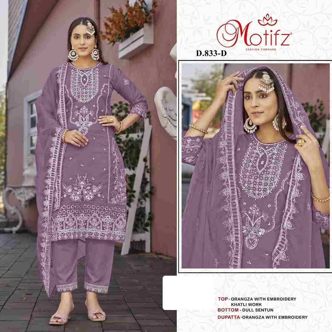 Motifz Hit Design 833 Colours By Motifz 833-A To 833-D Series Beautiful Pakistani Suits Colorful Stylish Fancy Casual Wear & Ethnic Wear Organza Dresses At Wholesale Price