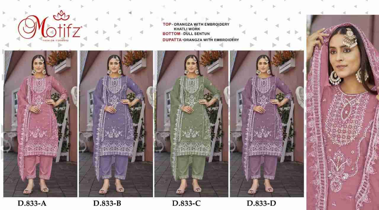 Motifz Hit Design 833 Colours By Motifz 833-A To 833-D Series Beautiful Pakistani Suits Colorful Stylish Fancy Casual Wear & Ethnic Wear Organza Dresses At Wholesale Price