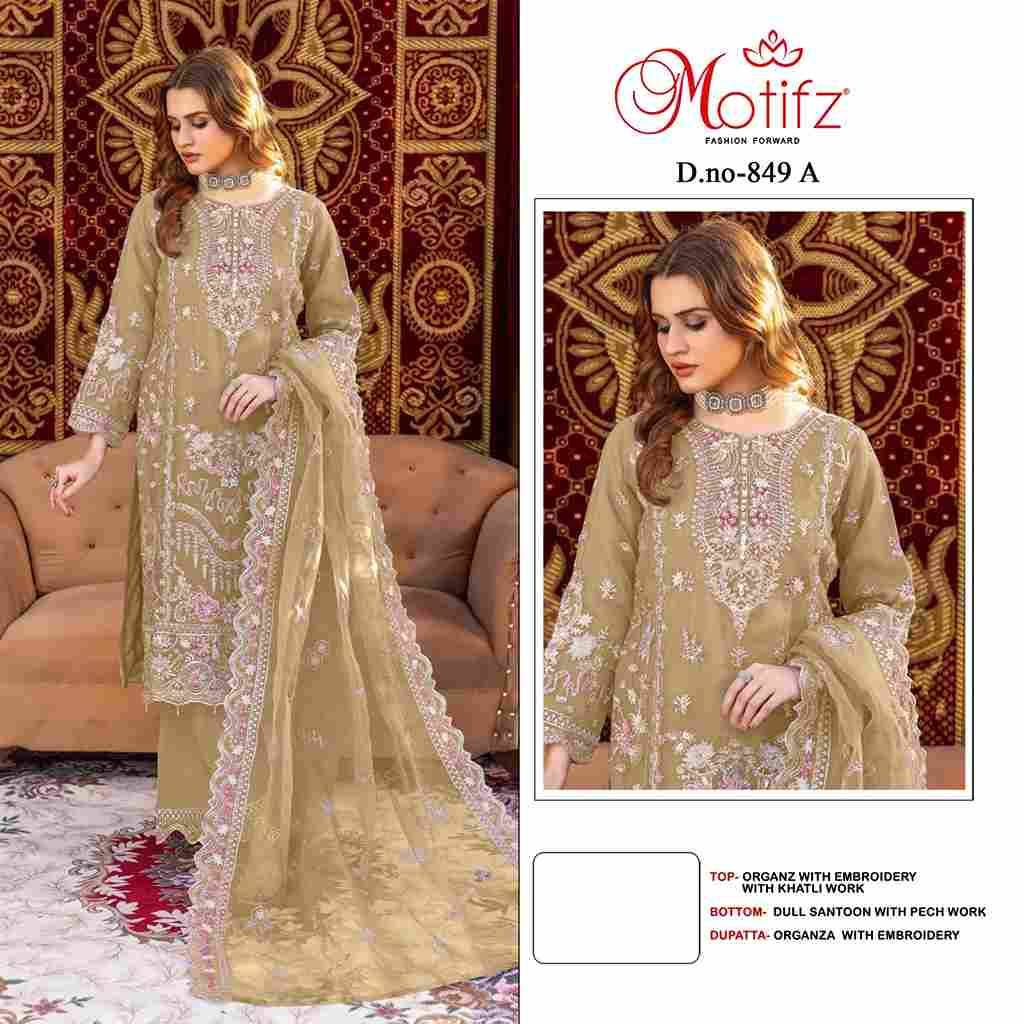 Motifz Hit Design 849 Colours By Motifz 849-A To 849-D Series Beautiful Pakistani Suits Colorful Stylish Fancy Casual Wear & Ethnic Wear Organza Dresses At Wholesale Price