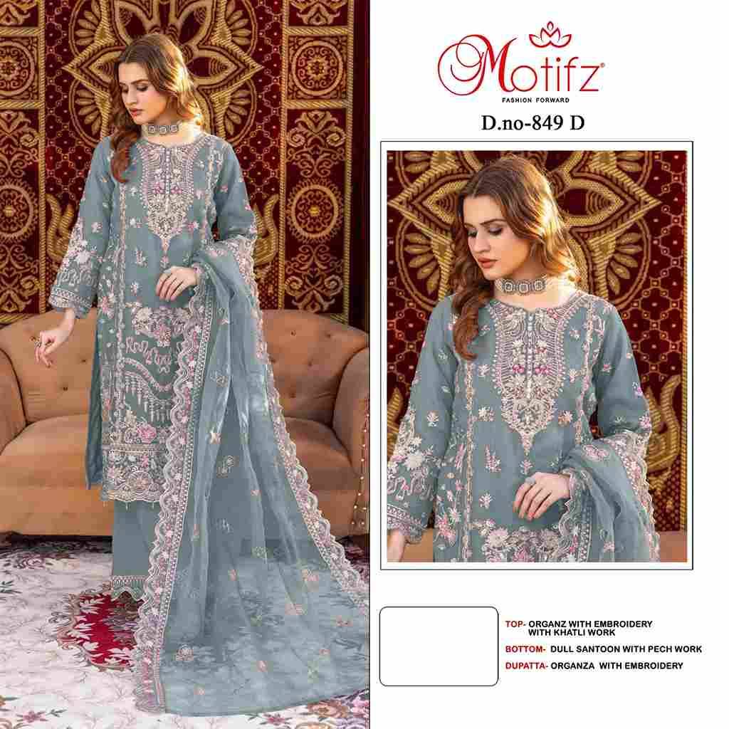 Motifz Hit Design 849 Colours By Motifz 849-A To 849-D Series Beautiful Pakistani Suits Colorful Stylish Fancy Casual Wear & Ethnic Wear Organza Dresses At Wholesale Price