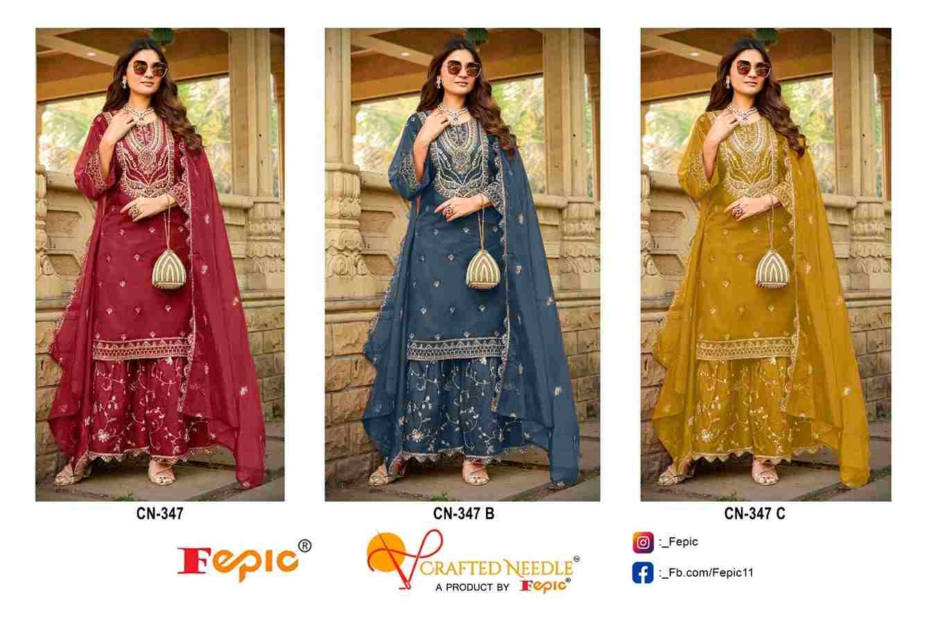 Fepic 347 Colours By Fepic 347-A To 347-C Series Beautiful Pakistani Suits Colorful Stylish Fancy Casual Wear & Ethnic Wear Organza Embroidered Dresses At Wholesale Price