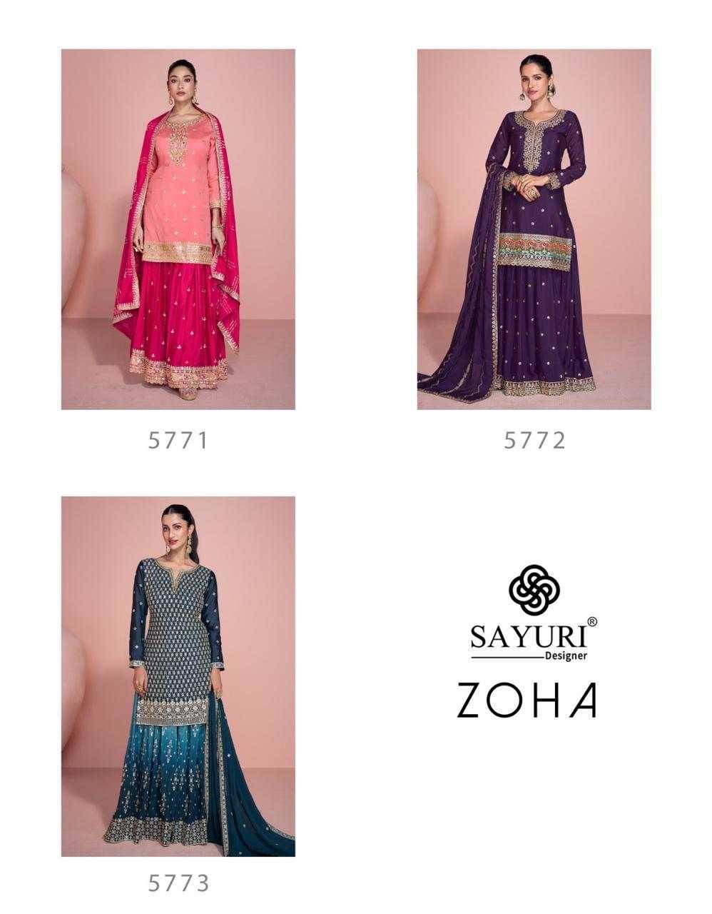 Zoha By Sayuri 5771 To 5773 Series Designer Festive Suits Collection Beautiful Stylish Fancy Colorful Party Wear & Occasional Wear Chinnon Silk Dresses At Wholesale Price