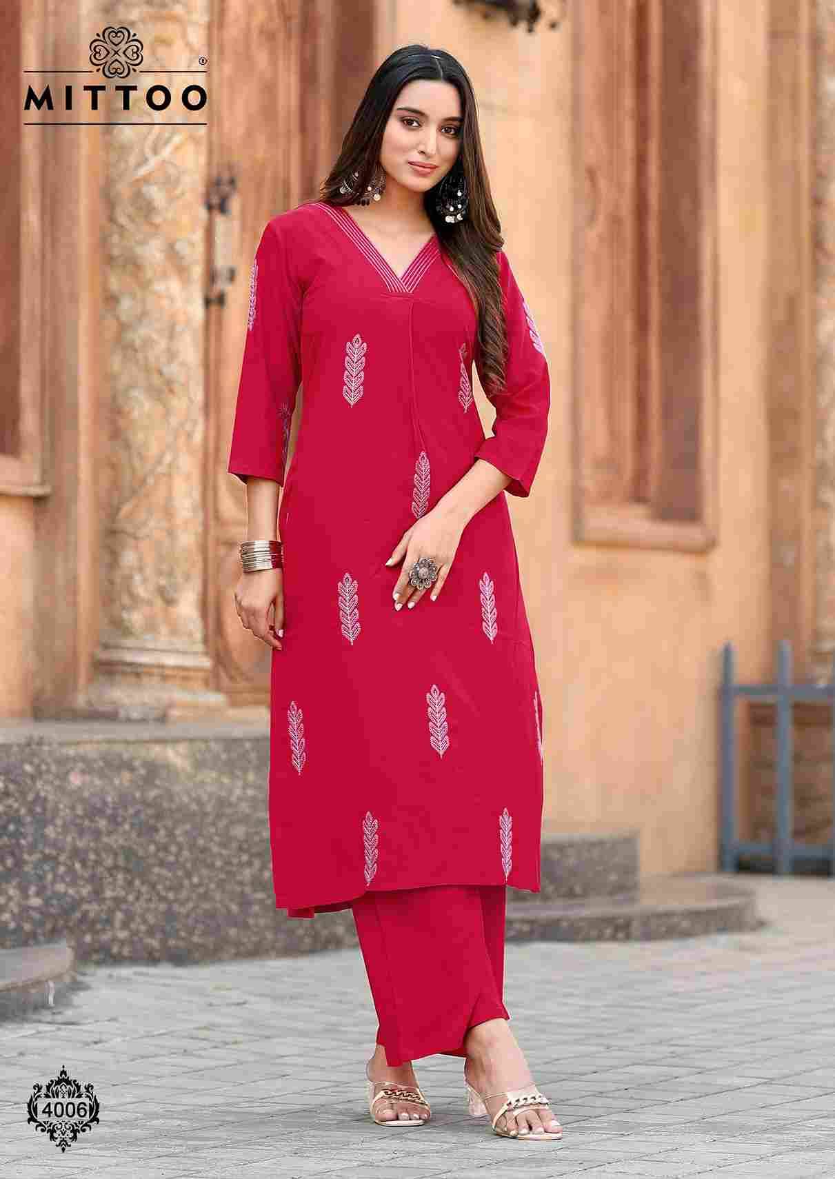 Albela By Mittoo 4001 To 4006 Series Designer Stylish Fancy Colorful Beautiful Party Wear & Ethnic Wear Collection Rayon Print Kurtis With Bottom At Wholesale Price