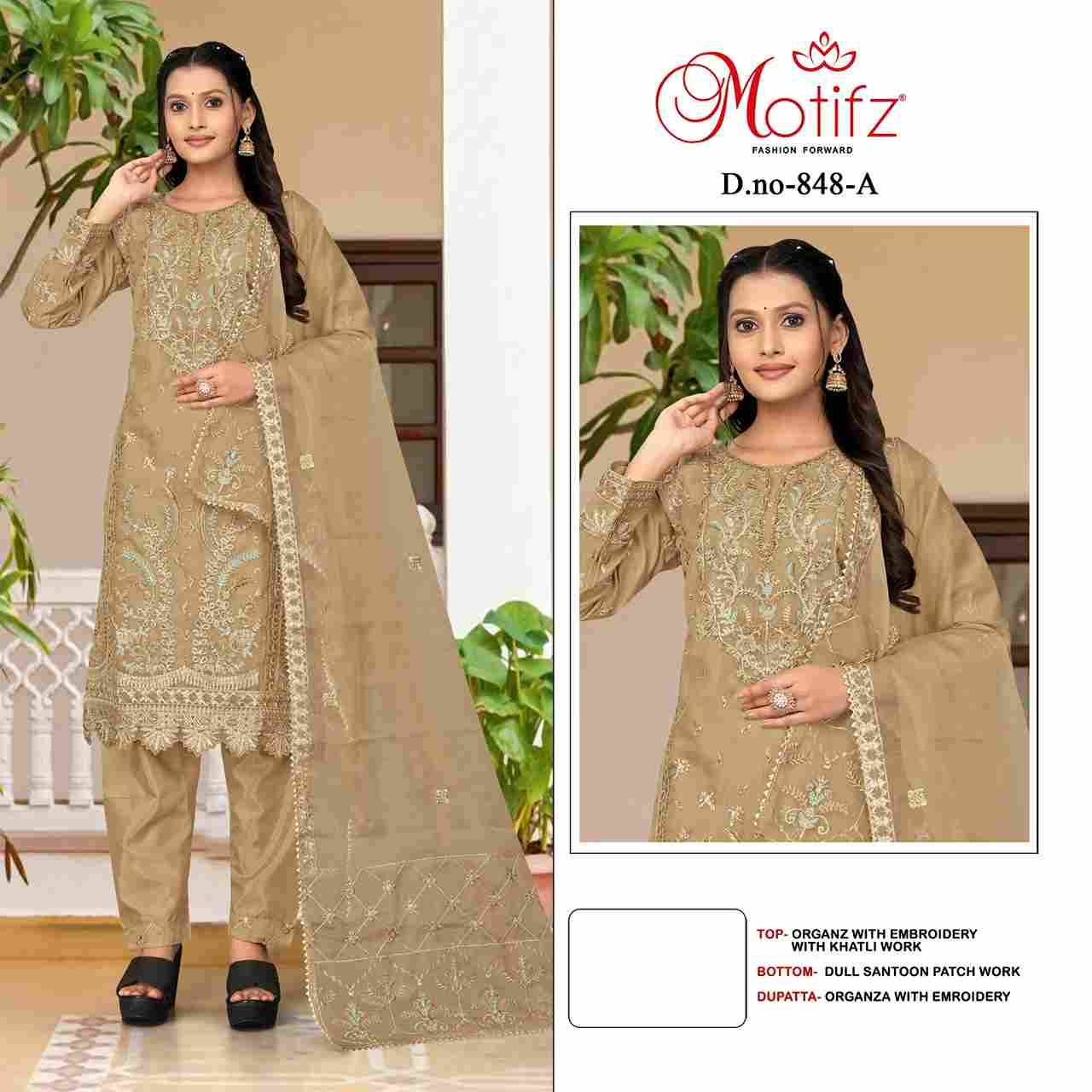 Motifz Hit Design 848 Colours By Motifz 848-A To 848-D Series Beautiful Pakistani Suits Colorful Stylish Fancy Casual Wear & Ethnic Wear Organza Dresses At Wholesale Price