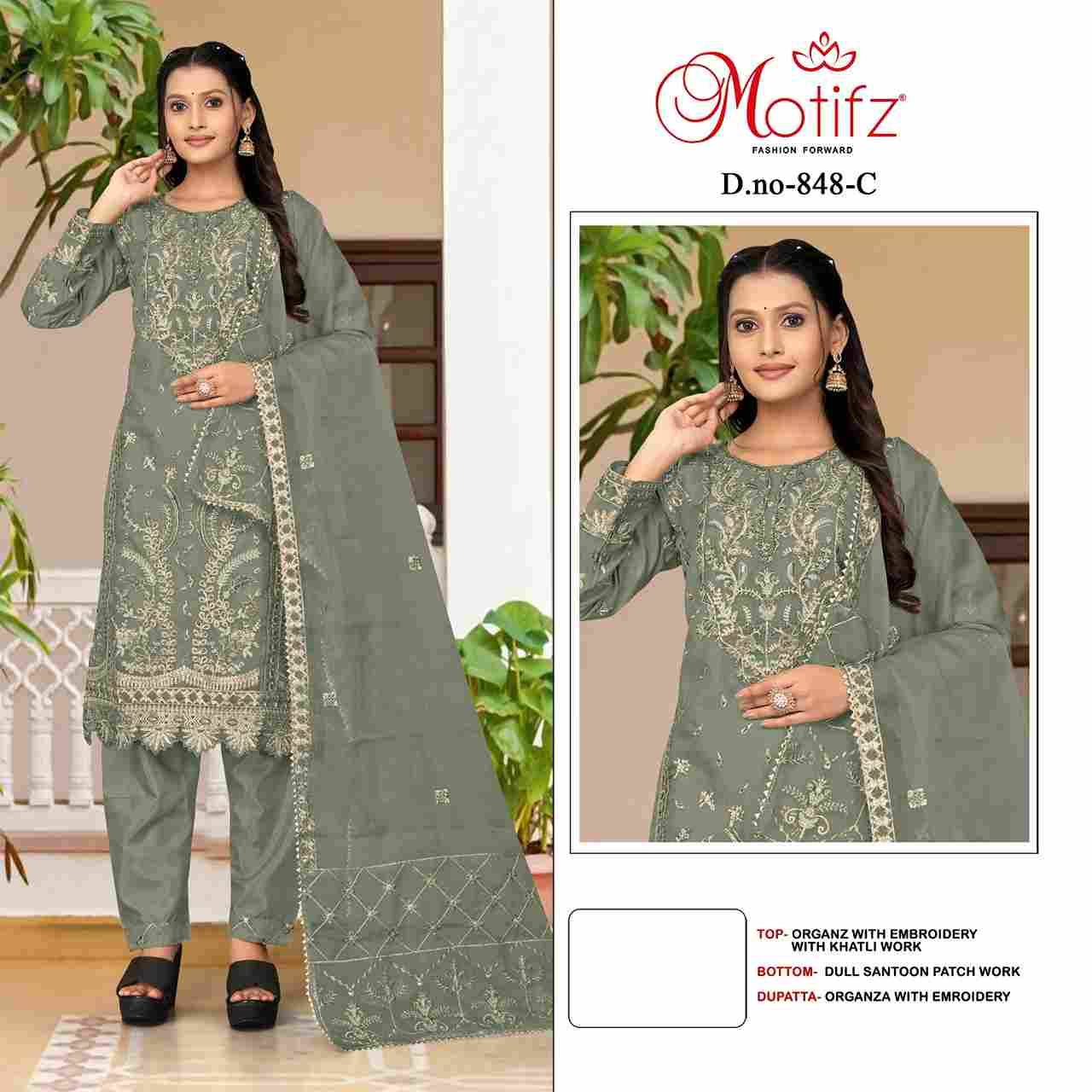 Motifz Hit Design 848 Colours By Motifz 848-A To 848-D Series Beautiful Pakistani Suits Colorful Stylish Fancy Casual Wear & Ethnic Wear Organza Dresses At Wholesale Price