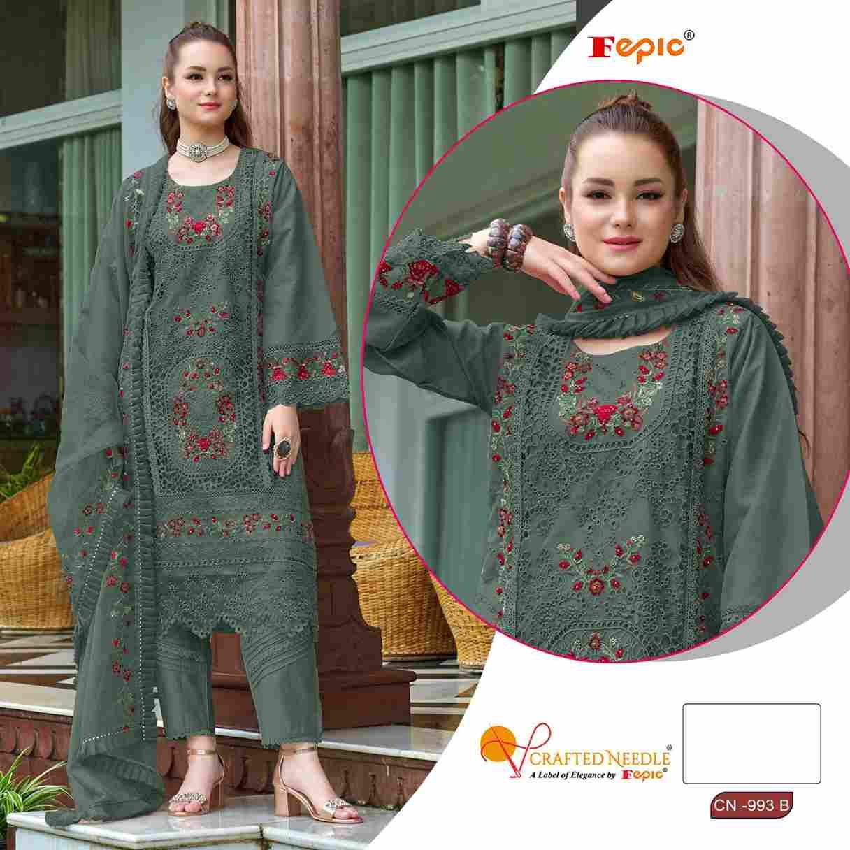 Fepic 993 Colours By Fepic 993-A To 993-C Series Beautiful Pakistani Suits Colorful Stylish Fancy Casual Wear & Ethnic Wear Organza Embroidered Dresses At Wholesale Price