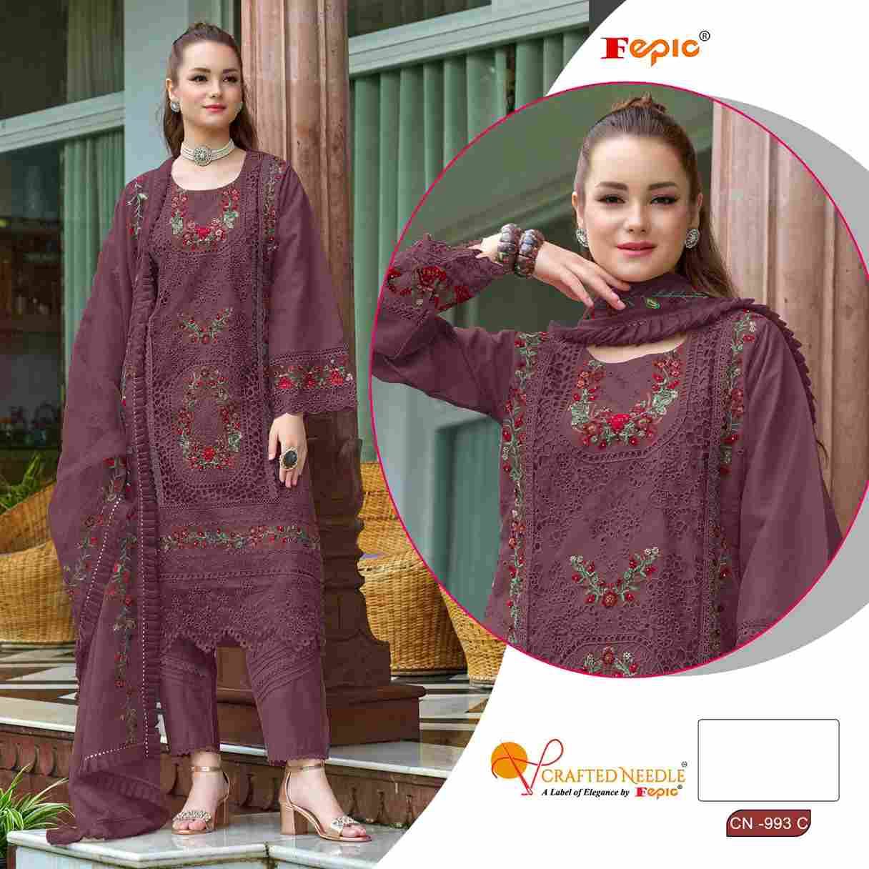 Fepic 993 Colours By Fepic 993-A To 993-C Series Beautiful Pakistani Suits Colorful Stylish Fancy Casual Wear & Ethnic Wear Organza Embroidered Dresses At Wholesale Price