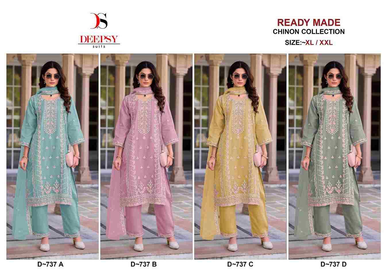 Deepsy Hit Design 737 Colours By Deepsy Suits 737-A To 737-D Series Beautiful Pakistani Suits Colorful Stylish Fancy Casual Wear & Ethnic Wear Pure Organza Embroidered Dresses At Wholesale Price