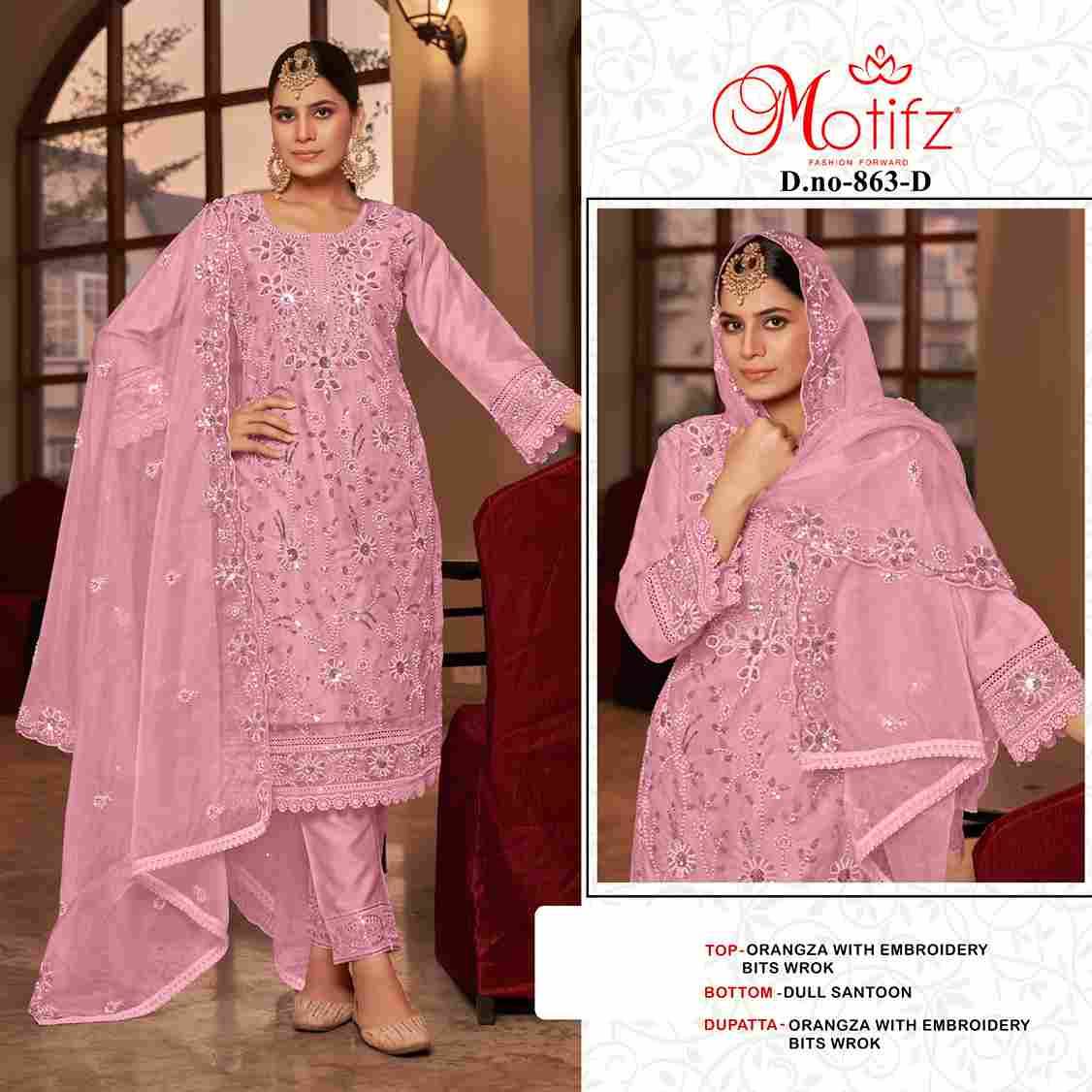 Motifz Hit Design 863 Colours By Motifz 863-A To 863-D Series Beautiful Pakistani Suits Colorful Stylish Fancy Casual Wear & Ethnic Wear Organza Dresses At Wholesale Price