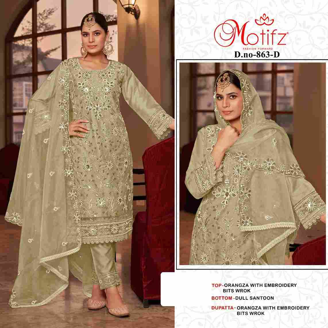 Motifz Hit Design 863 Colours By Motifz 863-A To 863-D Series Beautiful Pakistani Suits Colorful Stylish Fancy Casual Wear & Ethnic Wear Organza Dresses At Wholesale Price