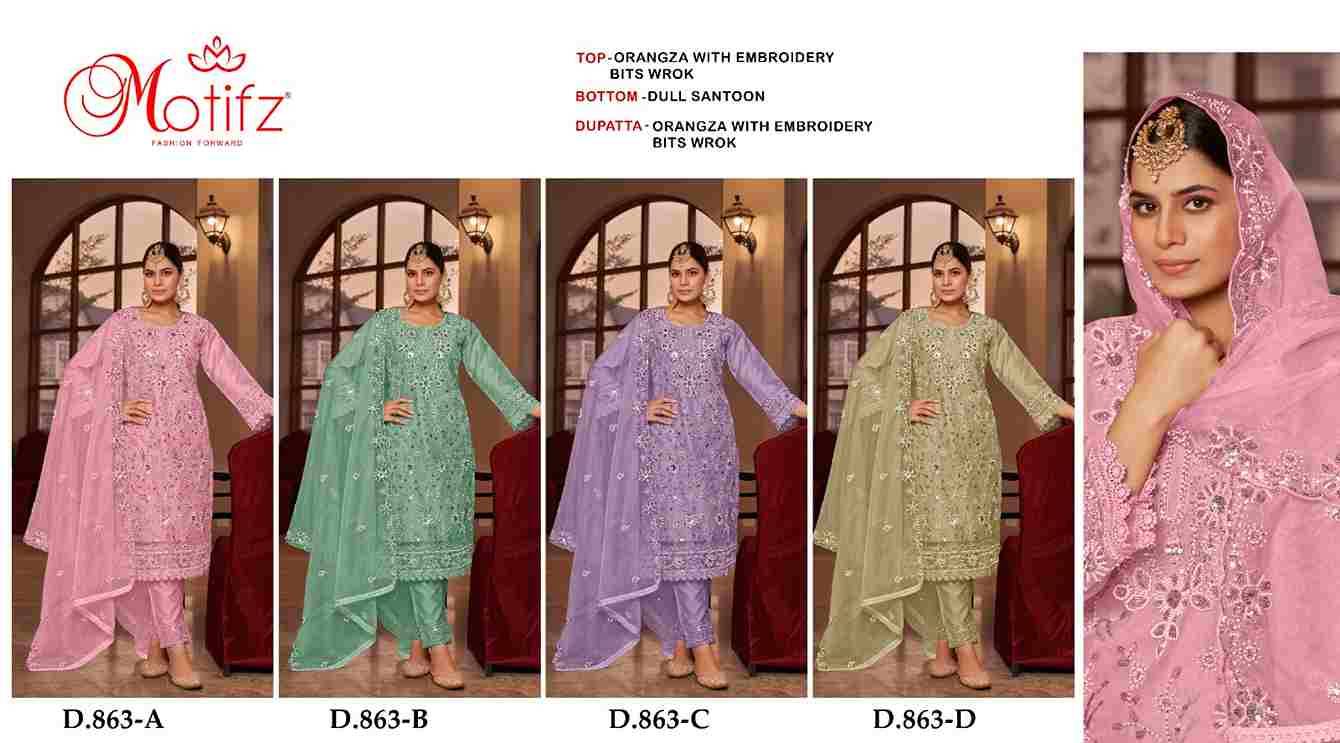 Motifz Hit Design 863 Colours By Motifz 863-A To 863-D Series Beautiful Pakistani Suits Colorful Stylish Fancy Casual Wear & Ethnic Wear Organza Dresses At Wholesale Price