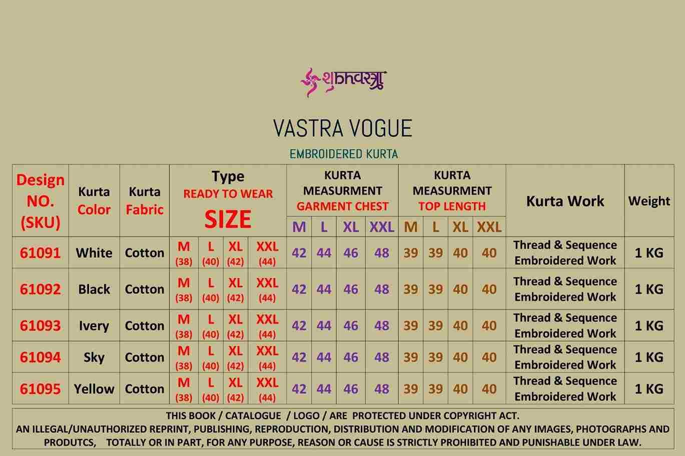 Vastra Vogue By Shubhvastra 61091 To 61095 Series Beautiful Colorful Stylish Fancy Casual Wear & Ethnic Wear & Ready To Wear Cotton Kurtas At Wholesale Price