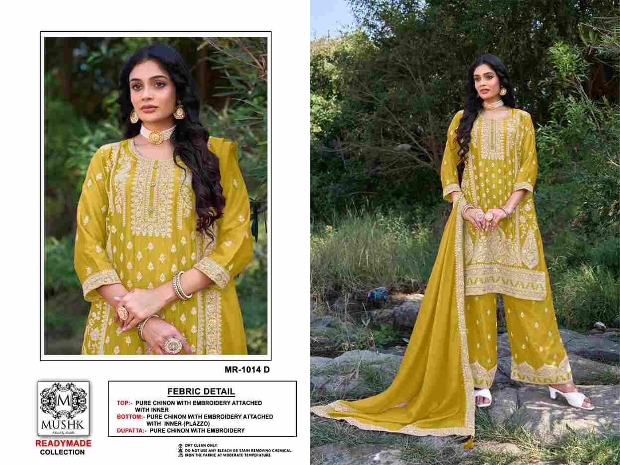 Mushk Hit Design R-1014 Colours By Mushk R-1014-A To R-1014-D Series Beautiful Winter Collection Pakistani Suits Stylish Fancy Colorful Casual Wear & Ethnic Wear Pure Chinnon Embroidery Dresses At Wholesale Price