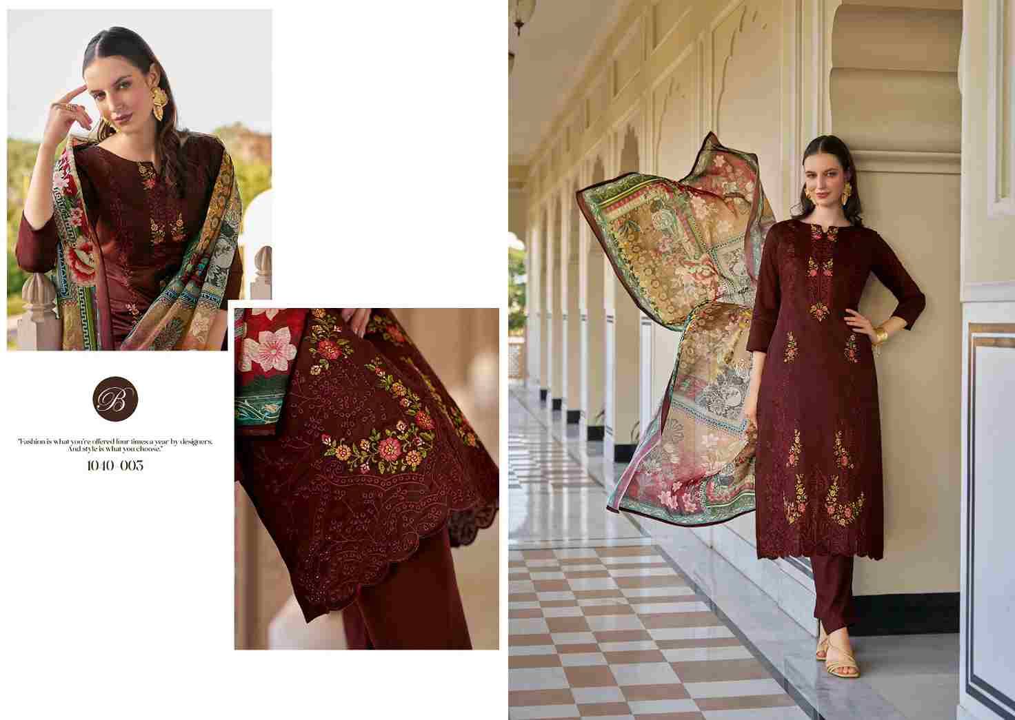 Zarqash Vol-3 By Belliza 1040-001 To 1040-006 Series Beautiful Festive Suits Stylish Fancy Colorful Casual Wear & Ethnic Wear Pure Jam Print Dresses At Wholesale Price