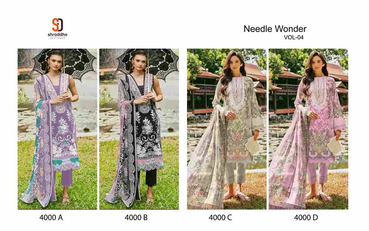 Needle Wonder Vol-4 By Shraddha Designer 4000-A To 4000-D Series Beautiful Pakistani Suits Colorful Stylish Fancy Casual Wear & Ethnic Wear Pure Cotton Embroidered Dresses At Wholesale Price