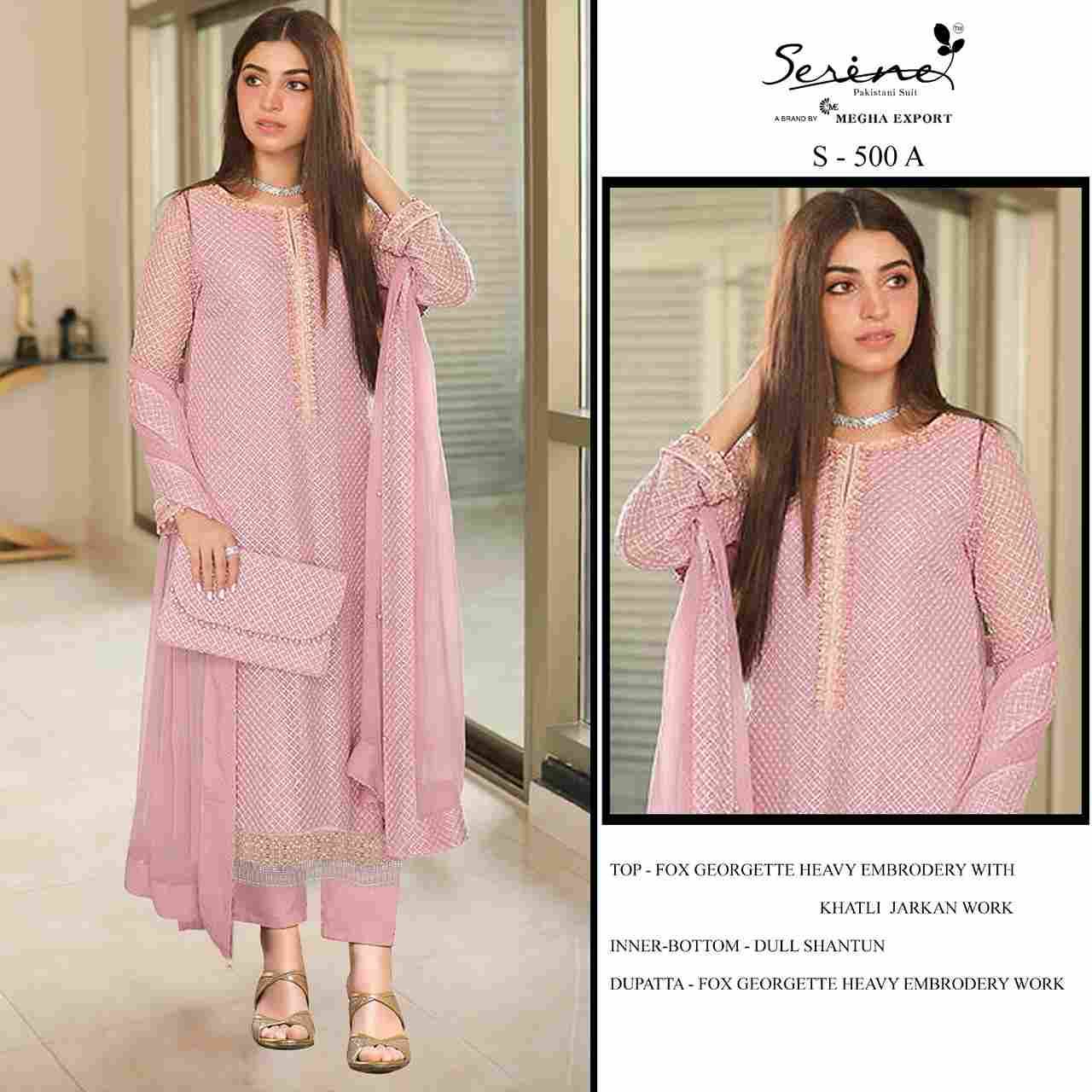 Serene Hit Design S-500 Colours By Serene S-500-A To S-500-D Series Designer Pakistani Suits Beautiful Fancy Colorful Stylish Party Wear & Occasional Wear Faux Georgette Embroidered Dresses At Wholesale Price